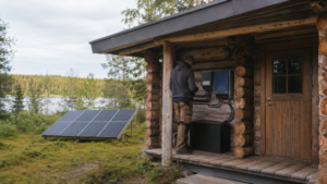 Aurinkopaneelijärjestelmä suomalaisella off-grid-mökillä